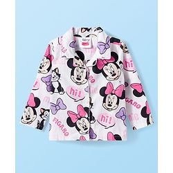 Babyhug Disney Cotton Woven Full Sleeves Co-ords Shirt & Pajama Night Suit with Minnie Mouse Print - Multicolor