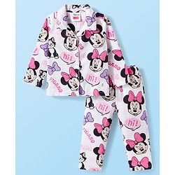 Babyhug Disney Cotton Woven Full Sleeves Co-ords Shirt & Pajama Night Suit with Minnie Mouse Print - Multicolor