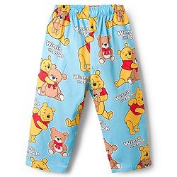 Babyhug Disney Cotton Woven Full Sleeves Shirt & Pyjama Co-ord Night Suit With Winnie The Pooh Print - Light Blue