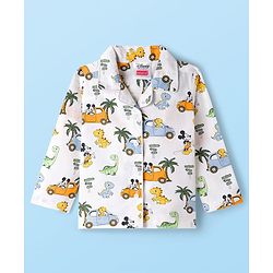 Babyhug Disney Cotton Woven Full Sleeves Co-ords Night Suit With Dino Print - White