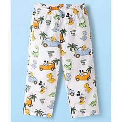 Babyhug Disney Cotton Woven Full Sleeves Co-ords Night Suit With Dino Print - White