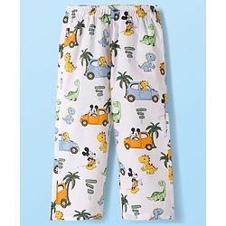 Babyhug Disney Cotton Woven Full Sleeves Co-ords Night Suit With Dino Print - White