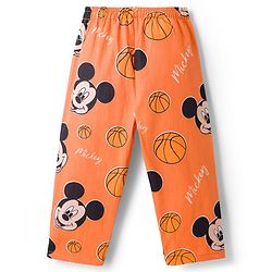 Babyhug Disney 100% Cotton Woven Full Sleeves Front Open Shirt & Pyjama Co-Ord Night Suit With Micky Mouse Print - Orange