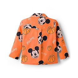 Babyhug Disney 100% Cotton Woven Full Sleeves Front Open Shirt & Pyjama Co-Ord Night Suit With Micky Mouse Print - Orange