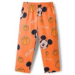 Babyhug Disney 100% Cotton Woven Full Sleeves Front Open Shirt & Pyjama Co-Ord Night Suit With Micky Mouse Print - Orange