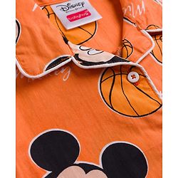 Babyhug Disney 100% Cotton Woven Full Sleeves Front Open Shirt & Pyjama Co-Ord Night Suit With Micky Mouse Print - Orange