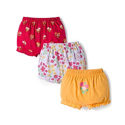 Babyhug 100% Cotton Knit Bloomers with Floral Print Pack of 3 - Yellow White & Red