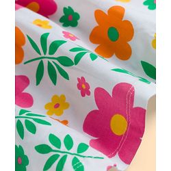 Babyhug 100% Cotton Knit Half Sleeves Floral Printed Frock With Bow Applique - White