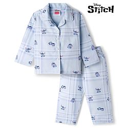 Babyhug Disney Cotton Woven Full Sleeves Co-ords Night Suit With Lilo & Stitch - Blue