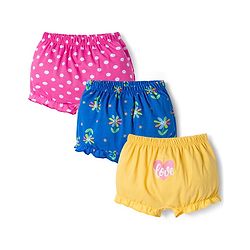 Babyhug 100% Cotton Knit Bloomers with Floral & Polka Dot Print Pack of 3 - Yellow Blue & Pink