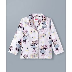 Babyhug Disney Cotton Woven Full Sleeves Co-ords Shirt & Pajama Night Suit with Minnie Mouse Print - White