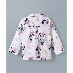 Babyhug Disney Cotton Woven Full Sleeves Co-ords Shirt & Pajama Night Suit with Minnie Mouse Print - White