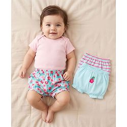 Babyhug 100% Cotton Single Jersey Knit Bloomer With Floral Print Pack Of 3 - Light Blue & Pink