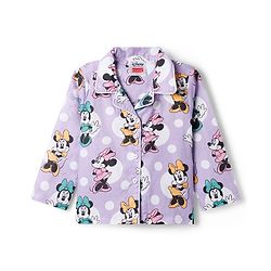 Babyhug Disney Cotton Woven Full Sleeves Front Open Co-Ords Shirt & Pyjama Night Suit With Minnie Mouse Print - Purple