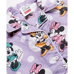 Babyhug Disney Cotton Woven Full Sleeves Front Open Co-Ords Shirt & Pyjama Night Suit With Minnie Mouse Print - Purple