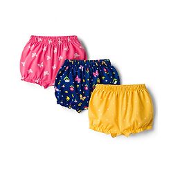 Babyhug 100% Cotton Single Jersey Knit Bloomers With Floral Print Pack Of 3 - Yellow Navy Blue & Pink