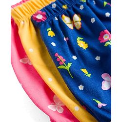 Babyhug 100% Cotton Single Jersey Knit Bloomers With Floral Print Pack Of 3 - Yellow Navy Blue & Pink