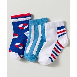 Cute Walk by Babyhug Non Terry Knit Ankle Length Anti Bacterial Striped & Designed Socks Pack of 3 - Multicolor