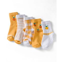 Cute Walk by Babyhug Ankle Length Anti Bacterial Socks with Fruits Design Pack of 5 - Golden & White
