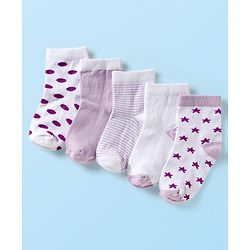 Cute Walk by Babyhug Ankle Length Anti-Bacterial Striped Socks with Polka Dot & Star Design Pack of 5 - Multicolor