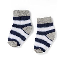 Cute Walk by Babyhug Non Terry Knit Ankle Length Anti Bacterial Socks With Stripes & Bus Design Pack of 3 - Grey Navy Blue & White