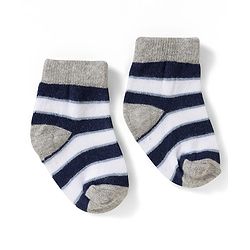 Cute Walk by Babyhug Non Terry Knit Ankle Length Anti Bacterial Socks With Stripes & Bus Design Pack of 3 - Grey Navy Blue & White