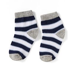 Cute Walk by Babyhug Non Terry Knit Ankle Length Anti Bacterial Socks With Stripes & Bus Design Pack of 3 - Grey Navy Blue & White