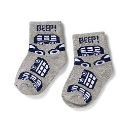 Cute Walk by Babyhug Non Terry Knit Ankle Length Anti Bacterial Socks With Stripes & Bus Design Pack of 3 - Grey Navy Blue & White