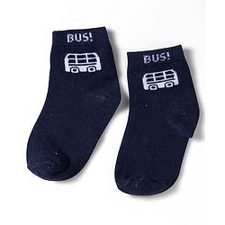 Cute Walk by Babyhug Non Terry Knit Ankle Length Anti Bacterial Socks With Stripes & Bus Design Pack of 3 - Grey Navy Blue & White