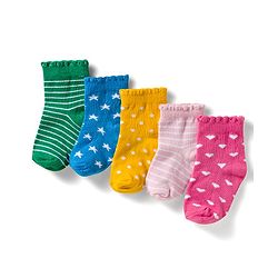 Cute Walk by Babyhug Ankle Length Anti-Bacterial Striped Socks with Polka Dot & Star Design Pack of 5 - Multicolor