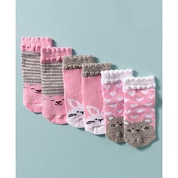 Cute Walk by Babyhug Ankle Length Anti Bacterial Socks With Animal Deign Pack of 3 - Multicolour