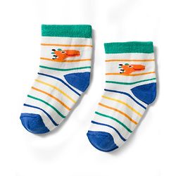 Cute Walk by Babyhug Non Terry Knit Ankle Length Anti Bacterial Socks With Stripes & Dinosaur Design Pack of 5 - Multicolour