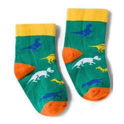 Cute Walk by Babyhug Non Terry Knit Ankle Length Anti Bacterial Socks With Stripes & Dinosaur Design Pack of 5 - Multicolour