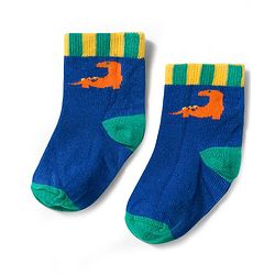 Cute Walk by Babyhug Non Terry Knit Ankle Length Anti Bacterial Socks With Stripes & Dinosaur Design Pack of 5 - Multicolour