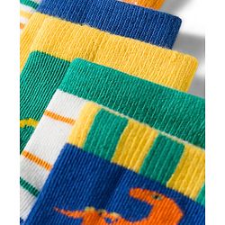 Cute Walk by Babyhug Non Terry Knit Ankle Length Anti Bacterial Socks With Stripes & Dinosaur Design Pack of 5 - Multicolour
