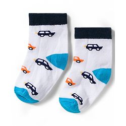 Cute Walk by Babyhug Non Terry Knit Ankle Length Anti Bacterial Socks With Stripes & Vehicles Design Pack of 5 - Mutlicolour