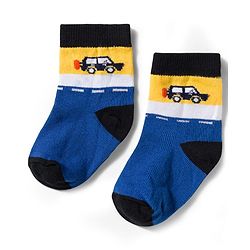 Cute Walk by Babyhug Non Terry Knit Ankle Length Anti Bacterial Socks With Stripes & Vehicles Design Pack of 5 - Mutlicolour