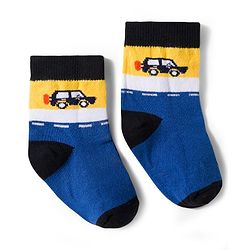 Cute Walk by Babyhug Non Terry Knit Ankle Length Anti Bacterial Socks With Stripes & Vehicles Design Pack of 5 - Mutlicolour