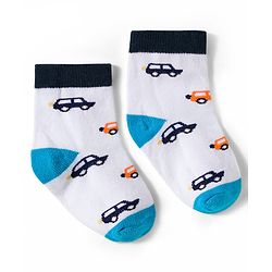 Cute Walk by Babyhug Non Terry Knit Ankle Length Anti Bacterial Socks With Stripes & Vehicles Design Pack of 5 - Mutlicolour