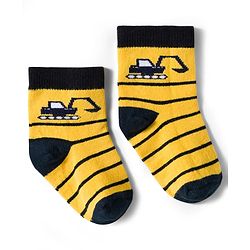 Cute Walk by Babyhug Non Terry Knit Ankle Length Anti Bacterial Socks With Stripes & Vehicles Design Pack of 5 - Mutlicolour