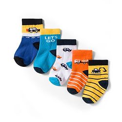 Cute Walk by Babyhug Non Terry Knit Ankle Length Anti Bacterial Socks With Stripes & Vehicles Design Pack of 5 - Mutlicolour