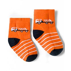 Cute Walk by Babyhug Non Terry Knit Ankle Length Anti Bacterial Socks With Stripes & Vehicles Design Pack of 5 - Mutlicolour