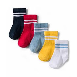 Cute Walk by Babyhug Non Terry Knit Ankle Length Anti Bacterial Socks With Stripes Design Pack of 5 - Multicolour