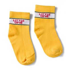 Cute Walk by Babyhug Non Terry Knit Ankle Length Anti Bacterial Socks With Text Design Pack of 3 - Yellow Red & White