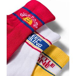 Cute Walk by Babyhug Non Terry Knit Ankle Length Anti Bacterial Socks With Text Design Pack of 3 - Yellow Red & White