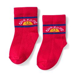 Cute Walk by Babyhug Non Terry Knit Ankle Length Anti Bacterial Socks With Text Design Pack of 3 - Yellow Red & White