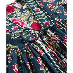 Babyhug Cambric Woven Three Fourth Sleeves Ethnic Dress With Floral Print - Blue