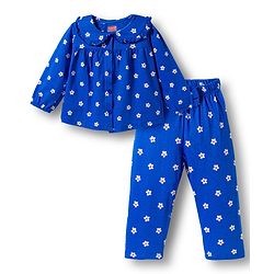 Babyhug Cotton Knit Full Sleeves Top & Pyjama Co-ord Night Suit With Floral Print - Blue