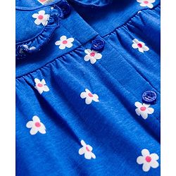 Babyhug Cotton Knit Full Sleeves Top & Pyjama Co-ord Night Suit With Floral Print - Blue
