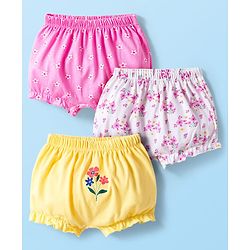 Babyhug 100% Cotton Knit Floral Printed Bloomers Pack Of 3 - Multicolour